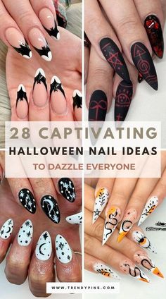 Chic October Nails, October Nails Ideas, Black Halloween Nail Designs, October Nail Art, Black Cat Nails, Fall Nails Colors, Nail Color And Design, Halloween Nail Design, Monster Nails