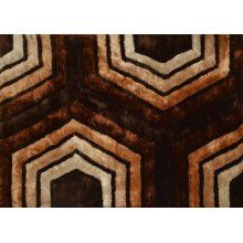 an area rug with hexagonal shapes in brown and white