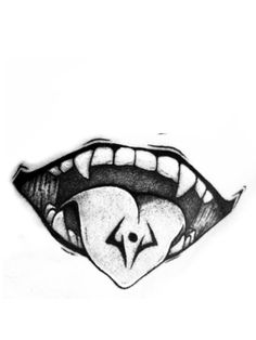 a pencil drawing of an open mouth with the teeth and eyes drawn in black ink