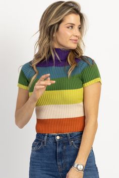 *SIGN UP FOR RESTOCK NOTIFICATIONS, ITEMS ARE RESTOCKED WHEN POSSIBLE BASED ON DEMAND* DESCRIPTION 55% Viscose, 30% Polyester, 15% Nylon Mock neckline, Ribbed, Multicolor stripes, Fitted with stretch Naomie is wearing a size small Height | 5'8 Dress size | 2 Please note: All items purchased on sale are final sale. We recommend checking your cart for sale items to make note of non-returnable items Mock Neck Top, Mock Neckline, Ribbed Top, Clothes Line, Effortless Chic, Mock Neck, Sale Items, On Demand, Final Sale