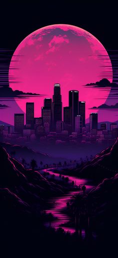 Neon pink aesthetic view of the Los Angeles skyline featuring the U.S. Bank Tower. Neon Pink Aesthetic Wallpaper Iphone, Pink Aesthetic Wallpaper Iphone, Neon Pink Aesthetic, Image Illusion, Synthwave Art, Cityscape Wallpaper, Los Angeles Skyline, Vaporwave Wallpaper