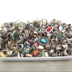 50 Gram Rings Lot Sterling Silver Vintage 100 Grams Is Usually Around 12-20 Rings Total All Different Styles Designs Gemstones. New Old And Everywhere In Between. All The Rings Are Assorted Sizes. All Are Assorted Weights. May Vary Total Number Of Rings Per Lot. Mixed Rings, Hippie Rings, Handmade Jewelry Ring, Rings Handmade, Funky Jewelry, Silver Plated Jewelry, Silver Rings Handmade, Dream Jewelry, Jewelry Ring