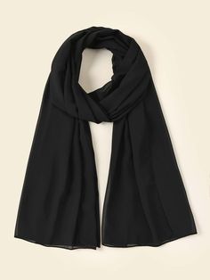 Negro Casual Collar  Chifón Liso Normal,Bufanda,fular,Velo Embellished Black Scarf Hijab, Shein Scarf, Black Chiffon Hijab, Black Head Scarf, Hijab Black, Tudung Shawl, Shawl Hijab, Black Hijab, Scarf Hijab