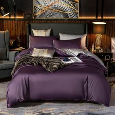 Shemir Purple Grey Reversible Egyptian Cotton Bedding Set - WonderlandByLilian Textured Duvet Cover, Textured Duvet, Egyptian Cotton Duvet Cover, Cotton Bedding Set, Bed Sheet Sizes, Queen Size Duvet Covers, Egyptian Cotton Bedding, Luxury Duvet Covers, Luxury Bedding Set