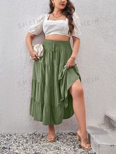 Casual Solid Maxi Skirt For Brunch, Ruffle Hem Skirt, Hem Skirt, Plus Size Skirts, Ruffle Hem, Fashion Online Shop, Online Fashion, All Fashion, Men's Clothing