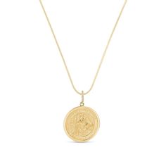 Express your faith with this beautiful 14K Gold St. Christopher Protect Us Necklace featuring handcrafted details and diamonds. Buy it here. Spiritual Yellow Gold Medallion Necklace With Large Pendant, Spiritual Yellow Gold Coin Necklace With Large Pendant, Gold Snake Chain, St Christopher, Stacked Necklaces, Gold Snake, Style Necklace, Necklace Chain, White Diamonds