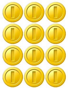 a set of gold coins with the number one on them, all in different positions