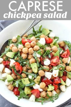 a white bowl filled with chickpea salad