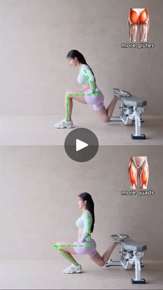 70K views · 2.3K reactions | 📌GLUTE 🍑 vs. QUAD🦵BIAS Bulgarian Split Squats Comparison👌

🍑GLUTE BIAS🍑
ㆍLonger stance - front foot further away from bench for more hip extension
ㆍ Torso more leaned forward - move up & down diagonally, more hinge at hip for greater glute activation
ㆍ Shin is more vertical - reduce load on the quad (hip movement dominant)
ㆍ Push through the heel of the front foot for more glute activation

VS.

🦵QUAD BIAS🦵
ㆍ Shorter stance - front foot closer to bench, forces the knee to travel forward
ㆍ Torso more upright - move straight up & down, chest up, more hinge at knee
ㆍ Shin angled forward - more knee flexion (knee movement dominant)
ㆍ Push through the mid-foot or ball of the front foot for more quad activation

📲Train with us here : www.squatcouple.app | Sq