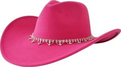 a pink cowboy hat with jewels on the brim