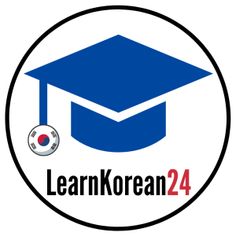 the logo for learn korean 24 with a blue cap and tassel in front of it