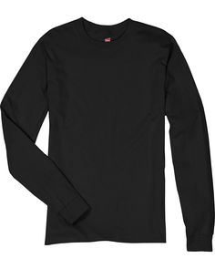 Unisex 6.1 oz. Tagless® Long-Sleeve T-Shirt - BLACK - 2XL | Hanes Authentic-T Cotton Long Sleeve T-Shirt in Black Size 2XL Long Sleeve Plain T-shirt For Streetwear, Plain Long Sleeve T-shirt For Streetwear, Basic Crew Neck Top With Double-needle Sleeve, Basic Black Crew Neck Tops, Black Longsleeves Outfit, Black Long Sleeve Shirt Men, Long Sleeve Under Shirt, Mens Sleeve, Black Long Sleeve Shirt