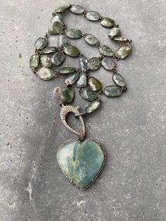 This gorgeous 30”necklace is paired with my puffy aquamarine heart sold separately. Beautiful greens and creams in this stunning necklace. Elegant Heart-shaped Necklace, Elegant Heart-shaped Gemstone Bead Jewelry, Bezel Necklace, Bold Jewelry, Green Agate, Agate Necklace, Stunning Necklace, Moss Agate, Pave Diamonds