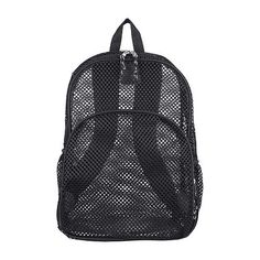 Feel confident and stylish this season sporting around this unique, fashionable Mesh backpack. With its lightweight design, durable construction, and fashion forward styling, this bag will surely not disappoint and facilitate all your needs anywhere you go!Included: 1 Backpack(s)Closure Type: ZipperPocket Types: 4 Exterior Zip Pocket(s)Pockets: 1 Outside Zipper Pocket, 2 Side Water Bottle PocketsMeasurements: 12 Width/Inches, 17.25 Depth/Inches, 6 Height/InchesBase Material: 100% Polyvinyl Chlor Sporty Large Capacity Nylon Backpack, Nylon Standard Backpack For School, Black Mesh Bags For Outdoor Activities, Black Mesh Bag For Outdoor Activities, Sporty Nylon Backpack, Sporty Nylon Standard Backpack, Back To School Nylon Outdoor Bag, Breathable Black Backpack For Travel, Sporty Breathable Travel Backpack