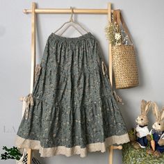 Lasaky - Sweet and Elegant Minimalistic Floral Two-Tier Chiffon Drawstring Midi Skirt Cottagecore Clothes, Cottagecore Outfits, Plaid Pleated Skirt, Skirt Y2k, Aline Skirt, Y2k Aesthetic Outfits, Mori Girl, Chiffon Skirt, Green Skirt