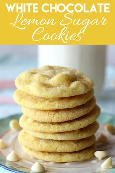 white chocolate lemon sugar cookies stacked on top of each other