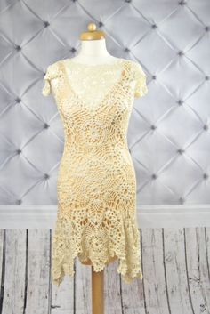 Fitted Crochet Dress With Scalloped Lace For Beach, Fitted Sleeveless Crochet Lace Dress, Crochet Lace Dress For Wedding, White Crochet Wedding Dress, Fitted Lace Crochet Dress For Wedding, Bohemian Crochet Lace Dress For Wedding, Cream Sleeveless Lace Crochet Dress, Fitted Crochet Dress With Lace Patchwork For Wedding, Beige Sleeveless Crochet Lace Dress