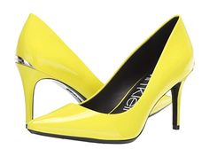 Calvin Klein Gayle Pump | Zappos.com Bold Pointed Toe Heels With Padded Heel, Bold Pointed Toe Heels For Formal Occasions, Yellow Court Shoes For Spring, Bold Sculpted Heel For Spring, Modern Fitted Heels For Spring, Spring Calvin Klein 4-inch Heels, Chic Spring Court Shoes, Calvin Klein 4-inch Heels For Spring, Chic Fitted Court Shoes For Spring