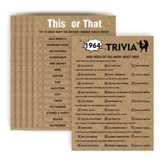 this or that trivia is printed on brown paper