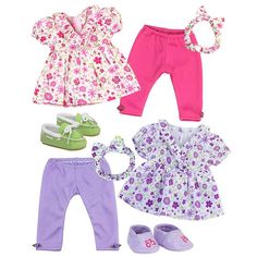 doll clothes and shoes are shown in this image