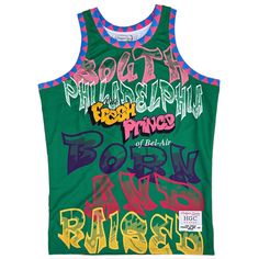 * The Fresh Prince Of Bell Air Men's Basketball Jersey * High Quality Material And Craftsmanship * Embroidered Name And Number In Premium Tackle Twill * Handmade * Cut And Sewn With Superior Material * Fits True To Size * 100% Polyester * Officially Licensed * Imported * Mpn Hgc037-Bbj-27 * Msrp $110 Throwback Sleeveless Top For Streetwear, Multicolor Sleeveless Tops For Streetwear, Throwback Sleeveless Streetwear Top, Green Crew Neck Retro Top, Multicolor Cotton Tops For Sports Events, Throwback Green Tops For Sports Events, Cotton Sports Tops With Graffiti Print, Cotton Tops With Graffiti Print For Sports, Korea Soccer