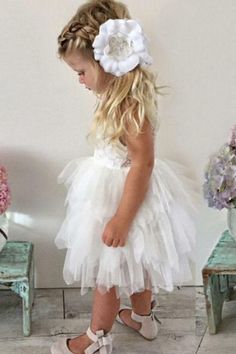 A-Line Crew Knee-Length Tulle Flower Girl Dress with Lace Ruffles – Pgmdress Flower Girl Dresses Vintage, Sleeveless Flower Girl Dresses, Tulle Flower Girl Dress, Cheap Flower Girl Dresses, Mini Cupcake, Cupcake Dress, Infant Flower Girl Dress