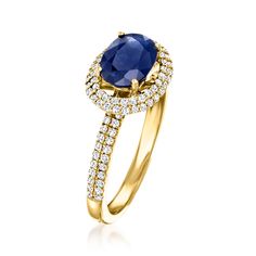 Ross-Simons - C. 1990 Vintage Tressora 1.35ct Sapphire, .55ct t. w. Diamond Ring Oval Cut Size 6.75. C. 1990. Finish off your formal ensembles with this bright and beautiful ring, just introduced to our Estate collection from designer Tressora! A gorgeous 1.35 carat oval sapphire rests front and center, illuminated by a dazzling halo and band of .55 ct. t. w. round brilliant-cut diamonds. Crafted in 18kt yellow gold. 3/8" wide. Tressora diamond and sapphire ring. Exclusive, one-of-a-kind Estate Jewelry. Sapphire birthstones are the perfect gift for September birthdays. Formal Sapphire Ring With Pave Setting, Oval Cluster Ring With Pave Setting For Formal Occasions, Classic Oval Sapphire Ring With Pave Setting, Oval Sapphire Ring With Pave Setting For Anniversary, Classic Sapphire Ring With Pave Setting For Anniversary, Formal Round Sapphire Ring With Pave Setting, Formal Yellow Gold Sapphire Ring With Pave Setting, Diamond Ring Oval, Diamond And Sapphire Ring