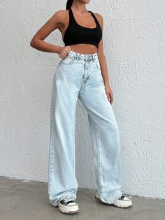 Women's Loose Straight Leg Casual Jeans With Pockets Light Wash Casual   Denim Plain Wide Leg Non-Stretch  Women Clothing, size features are:Bust: ,Length: ,Sleeve Length: Pocket Light, Jeans Casual, Women Denim Jeans, Casual Denim, Maternity Bag, Casual Jeans, Denim Women, Jeans Fit, Women Clothes Sale