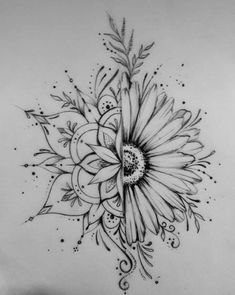 a black and white drawing of a flower