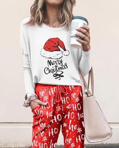 Christmas Long Sleeve Top & Drawstring Pocket Design Pants Set P10804 Casual Christmas Holiday Bottoms, Design Pants, Chic Type, Pocket Design, Earn Money, Long Sleeve Top, Pants Set, Long Sleeve Tops, Sleeve Top