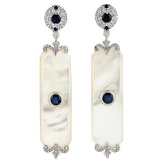 18KT:9.37g,D:0.97ct, MOP:17.85ct,SAPPHIRE:1.58ct Luxury Octagon Gemstone Earrings, Elegant White Octagon Earrings, Elegant Gia Certified Gemstones, Luxury Rectangular Gemstone Earrings, Luxury Gemstones With Diamond Accents, White Rectangular Fine Jewelry Earrings, Luxury Baguette Cut Gemstones, Luxury High Luster Gemstones For Formal Occasions, Luxury Drop Jewelry With High Luster