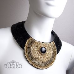 Black & gold collar necklace. Bib Egyptian necklace. Bead embroidered bib necklaces. Set of statement African jewelry. High fashion jewelry. by BusikoUA on Etsy Gold Statement Jewelry, Hand Embroidered Jewelry, Egyptian Necklace, Gold Collar Necklace, Necklaces Set, High Fashion Jewelry, Necklace Bead, Golden Necklace, Embroidered Collars