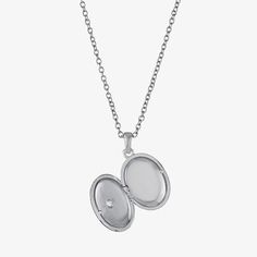 Included: 1 Necklace(s)Features: Nickel FreeJewelry Closure: Spring Ring ClaspLink Construction: SolidShape: OvalStone: Cubic ZirconiaStone Cut: RoundStone Millimeter Measurement: 2 Mm LengthMetal Color: WhiteChain Length: 18 InchChain Width: 1.01 MillimetersExtender Length: 2 InchPendant Length: 19.8mmPendant Width: 13.4mmMetal: Pure Silver Over BrassChain Construction: CableCare: Wipe CleanStone Type: 1 Cubic ZirconiaCountry of Origin: Imported Silver Locket Necklace With Polished Oval Pendant, Silver Oval Pendant Locket Necklace With Polished Finish, Silver Oval Pendant Locket Necklace, White Gold Oval Pendant Locket Necklace, Nickel-free Oval Pendant Necklace For Anniversary, Silver Oval Locket Necklace Nickel-free, Nickel-free Oval Silver Necklace, Nickel-free Silver Oval Locket Necklace, Silver Sterling Oval Charm Necklaces