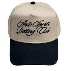 The Anti Sports Betting Club Trucker Hat adds a playful touch to your casual wardrobe with its bold statement and classic trucker design. Style it with jeans and a graphic tee for a fun and relaxed vibe. Shop more Hats Black and white Embroidered Classic Sports Hats With Letter Print, Classic Sports Hat With Letter Print, Spring Sports Trucker Hat With Curved Bill, Spring Sports Trucker Hat With Curved Brim, Trendy 5-panel Letter Print Baseball Cap, Casual Cap With Logo Print, Trendy Flat Brim Baseball Cap With Letter Print, Spring Sports Trucker Hat, Curved Brim Trucker Hat For Spring Sports