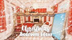 a christmas bedroom is decorated with red and white decor