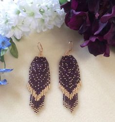 Seed Beaded Earrings Name: Twinkle Twinkle Shoulder | Etsy Earrings Name, Seed Beaded Earrings, Ear Art, Jewelry Gift Ideas, Beaded Fringe Earrings, Raspberry Red, Boho Chic Jewelry, Earrings Elegant, Holiday Earring