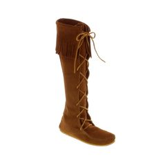 The Minnetonka� Front-Lace Hardsole Knee-High Boots for Ladies boast supple suede uppers with fringe and rawhide laces that offer stylish comfort on your everyday adventures. Fully padded insoles offer increased comfort underfoot to keep you going all day long. The lightweight rubber hard soles on these Minnetonka boots provide traction over a variety of surfaces. Avg. Ht: 16.5". Avg. Wt.: 2.25 lbs. Imported.    Supple suede uppers with fringes;    Rawhide laces;    Fully padded insoles;    Ligh Casual Leather Fringe Boots, Casual Suede Fringe Boots, Casual Leather Boots With Tassels, Brown Suede Moccasins With Fringe, Leather Sole Lace-up Moccasins For Fall, Fall Lace-up Moccasins With Rubber Sole, Lace-up Leather Sole Moccasins For Fall, Fall Lace-up Moccasins With Leather Sole, Lace-up Moccasins With Leather Sole For Fall