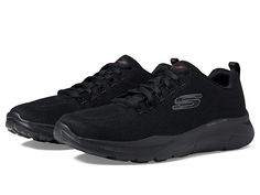 SKECHERS Equalizer 5.0 - Men's Shoes : Black/Black : If you are looking for a versatile pair of shoes which you can wear while running or carrying out your gym sessions, the Skechers Equalizer 5.0 Sneakers are an apt pick. Jersey fabric and synthetic upper. Textile and synthetic lining. Skechers Air-Cooled Memory Foam cushioned comfort insole. Stretch Fit design with stretch laces on the upper for a flexible fit and sock-like comfort. Relaxed Fit offers roomy comfort on the toe and the forefoot. Dynamic Moisture-wicking Synthetic Running Shoes, Dynamic Walking Shoes With Arch Support For Sports, Black Athleisure Walking Shoes For Sports, Slip-resistant Mesh Running Shoes For Gym, Black Mesh Running Shoes With Arch Support, Slip-resistant Synthetic Running Shoes For Jogging, Black Mesh Sneakers With Arch Support, Sporty Black Walking Shoes For Sports, Functional Black Running Shoes For Sports