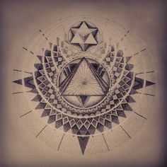 a pen drawing of a star and triangle in the middle of a circle with other geometric shapes around it