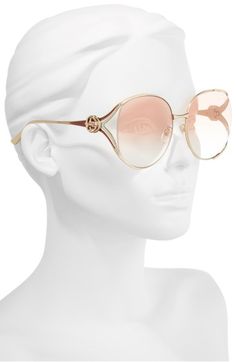 Main Image - Gucci 63mm Open Temple Sunglasses Spring Designer Sunglasses With Mirrored Lenses, Designer Sunglasses With Uv Protection, Modern Gucci Sunglasses For Spring, Designer Sunglasses With Uv Protection For Spring, Elegant Gucci Sunglasses For Spring, 70s Era, Oversized Sunglasses, Cat Eye Sunglasses, Round Sunglasses