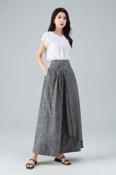 Linen Pants, Skirt Pants, Gray Linen Pants, Wide Leg Pants, Capri Pants, Wrap Linen Pants, Palazzo Pants, Casual Pant, Summer Pants 4938 - Etsy Ecuador Gray High-waisted Wide Leg Summer Pants, Gray High-waisted Wide Leg Pants For Summer, Baggy High Waist Linen Wide Leg Pants, Gray Ankle-length Wide Leg Pants For Spring, Elegant Summer Harem Pants With Pockets, Gray Wide Leg Harem Pants For Summer, Spring Gray Wide Leg Pants With Loose Fit, Casual Gray Wide Leg Pants For Summer, Elegant Baggy Wide Leg Pants For Summer