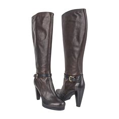 Guaranteed authentic Fendi brown knee high boots.Equestrian inspired high heels.Top stitch detail at toe and heel with a strap and buckle around ankle. 1/2" platform and wood stacked heel.Zips on side for easy access.NEW OR NEVER WORN. final sale SIZE 39.5 USA SIZE 9.5BOOT MEASURES:HEEL 4"TALL 15.5"LENGTH 9"CIRCUMFERENCE:TOP 15.5"CALF 14.5" CONDITION: NEW OR NEVER WORN Formal Leather Platform Boots With Buckle Closure, Formal Brown High Shaft Heeled Boots, Elegant Leather Platform Boots With Buckle Closure, Brown Knee-high Boots With High Shaft For Formal, Brown Knee-high Boots With High Shaft For Formal Occasions, Brown High Shaft Knee-high Boots For Formal, Brown High Shaft Knee-high Boots For Formal Occasions, Brown Knee-high Heeled Boots With Buckle Closure, Brown Buckle Closure Knee-high Boots For Work