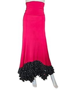 "This listing is for a Beautiful flamenco skirt , made all with a very  soft and comfortable  stretch fabric in  Red and black with white polka dots for the ruffles  ,A line ,very flattering  , ideal for your classes or recitals    ,fold over waistband will make it adaptable to your height (no zipper) also this stretch fabric (very strechy) makes the skirt  adaptable to different sizes and body shapes . Measurements are approximately , SMALL/MEDIUM Waist stretches from 26'' (66cm) to 32'' (81.5c Red Ruffled Skirt For Dance, Fitted Polka Dot Long Skirt, Fitted Long Skirt In Polka Dot, Flamenco Shoes, Flamenco Skirt, Sell Shoes, Hip Stretches, Waist Stretches, Fold Over