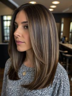 Brown With Low Lights Brunettes, Level 8 Brown Hair, Brown Hair With Fine Highlights, Hair Color Ideas For Brunettes Hide Gray, Brunette With Ash Brown Highlights, Ash Mocha Balayage, Balayage For Short Dark Brown Hair, Dark Hair With Balayage Highlights, Partial Lowlights For Brunettes