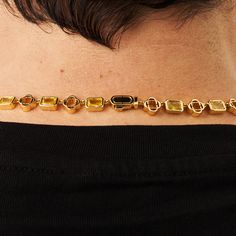 Renowned as a powerful source of abundance and positivity, the Yellow Citrine Necklace is CRAFTD with premium radiant cut gemstones and connected by 18K Gold Clovers. Encased within a secure bezel setting, the gems' beveled edges not only deepen their vibrant amber color but also enhance durability. Unique coupled links ensure a seamless neckline fit, while our classic CD clasp and scratch-proof plating present the hallmarks of a piece that’s truly #CRAFTDToLast. Length: 19.5"Stone Size: 6mm Inc Gold Jewelry With Baguette Cut Birthstone, Fine Jewelry Citrine Bezel Setting, Gold Faceted Jewelry With Rectangular Stone, Gold Jewelry With Rectangular Polished Stone, Gold Faceted Rectangular Stone Jewelry, Gold Jewelry With Polished Finish And Rectangular Stone, Yellow Gold Faceted Jewelry With Rectangular Stone, Yellow Gold Jewelry With Faceted Rectangular Stone, Gold Jewelry With Emerald Cut Gemstone Accents