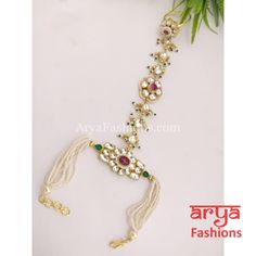 Ruhi Kundan Hathpanj/ Jadau Pacchi Bridal Hathphool Traditional White Cutdana Bracelet, White Kundan Bracelets For Diwali, Kundan Tikka With Latkans For Rituals, Kundan Tikka With Zari Work For Puja, Festive White Kundan Bracelets, White Cutdana Tikka For Puja, White Traditional Wear With Stone Work For Diwali, White Kundan Cutdana Bracelets, White Kundan Bracelets With Cutdana