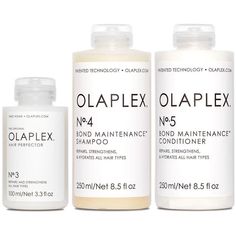 Olaplex No. 3 Hair Perfector, No. 4 & No. 5 Bond Maintenance Shampoo & Conditioner TRIO SET, Repairs & Strengthens Hair Kit: Olaplex No.3 Hair Perfector 3.3 oz No. 3 Hair Perfector is a concentrated treatment that strengthens the hair from within, reducing breakage and improving its look and feel. It is not a conditioner, it's an at-home treatment that contains the same active ingredient found in all professional Olaplex products. Created by two of the top PhD's in chemistry and materials scienc Olaplex Products, Stop Hair Breakage, Hair Kit, Hydrate Hair, Damaged Hair Repair, Hair Breakage, Hair Strengthening, Hair Care Products, Heat Styling Products