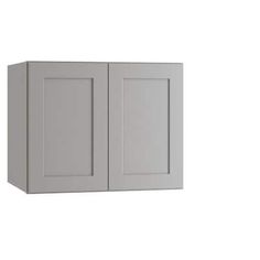 a white wall mounted cabinet with two doors