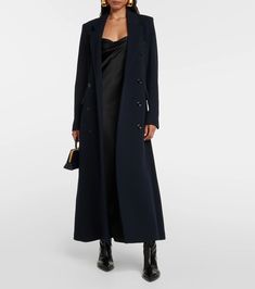 Double Breasted Coat in Blue - Dorothee Schumacher | Mytheresa Elegant Double-breasted Outerwear For Fall, Chic Tailored Structured Wool Coat, Tailored Chic Structured Wool Coat, Chic Structured Wool Coat With Button Closure, Sleek Double-breasted Outerwear For Business, Elegant Double-breasted Pea Coat For Winter, Elegant Long Wool Coat With Double Button Closure, Classic Blazer Dress With Hidden Button For Fall, Chic Wool Coat With Lapel Collar