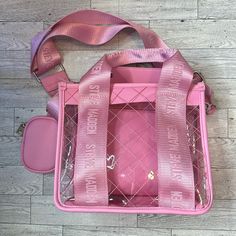 A Must Add To The Collection. This Super Cute See Through Bag Is A Must Have. It’s Sleek Look And Beautiful Color Will Definitely Turn Heads. Come With A Makeup Bag Insert, Coin Pouch And Removable Strap. Can Be Worn As A Crossbody Or In Hand. Color- Fondant Pink Pink Pouch Satchel, Pink Bags With Clear Strap, Pink Steve Madden Purse, Steve Madden Burgent Bag, Fondant Pink, Purse Pink, Steve Madden Bags, Bag Insert, Coin Pouch